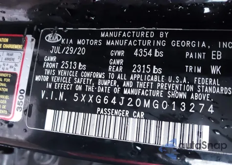 2021 Kia K5 Gt-Line from USA, damaged, VIN 5XXG64J20MG013274
